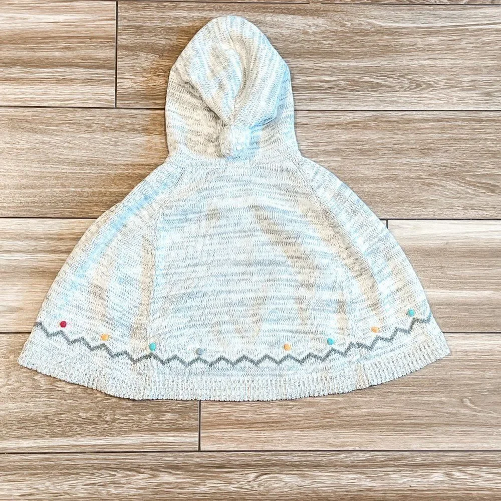 Angel Dear Gray Knit Pom Pom Poncho, Size 3